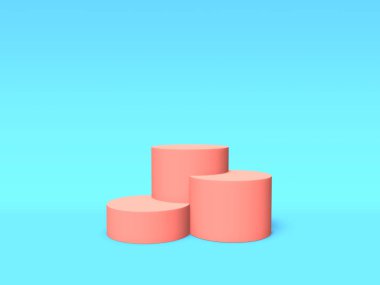 Mavi arka planda podyum, Kaide veya platform pembe renk. Basit geometrik şekiller soyut Illustration. 3B işleme.
