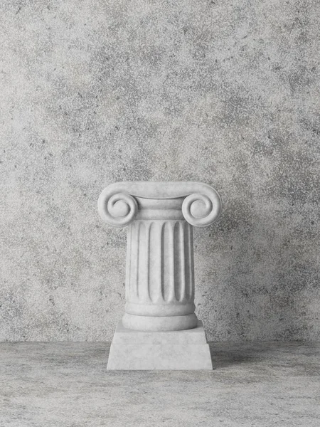 Antique column on the background of a concrete wall. Grunge interior. 3D rendering. — Stock Photo, Image