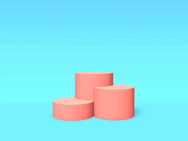 Podium, Podest oder Plattform rosa Farbe auf blauem Hintergrund. abstrakte Darstellung einfacher geometrischer Formen. 3D-Darstellung. — Stockfoto