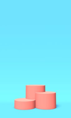 Mavi arka planda podyum, Kaide veya platform pembe renk. Basit geometrik şekiller soyut Illustration. 3B işleme.