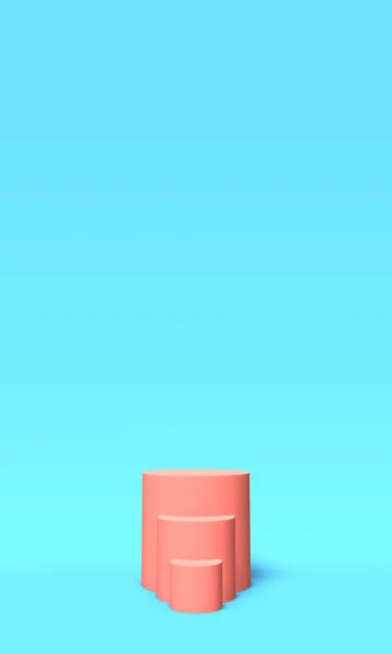 Podium, cokot lub platforma różowy kolor na niebieskim tle. Abstrakcyjna ilustracja prostych kształtów geometrycznych. Renderowanie 3D. — Zdjęcie stockowe