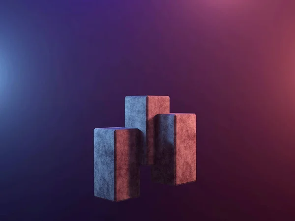 Pódio pedestal abstrato ou plataforma - cubos de concreto no fundo de fumaça colorida ou neblina. Renderização 3D — Fotografia de Stock