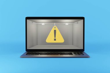 Ünlem işareti - bilgisayar ekranındaki metin. 3d render.