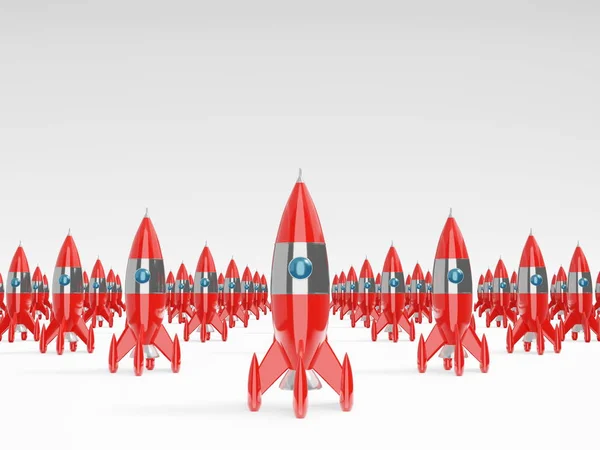 Space Rocket-een concept van succes, leiderschap, Startup, rivaliteit. 3D-rendering. — Stockfoto