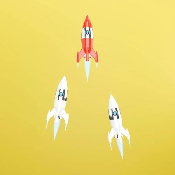 El cohete espacial - el concepto del éxito, el liderazgo, el arranque, la rivalidad. Renderizado 3D . —  Fotos de Stock