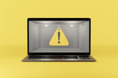 Ünlem işareti - bilgisayar ekranındaki metin. 3d render.