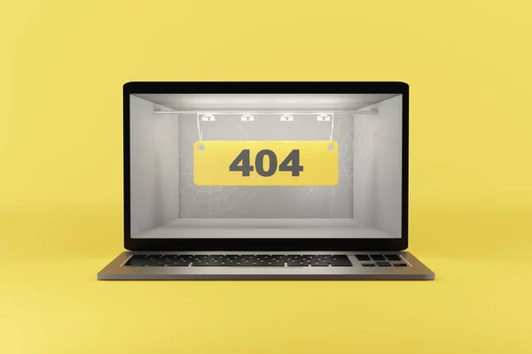 404-text på datorskärmen. 3D-rendering. — Stockfoto