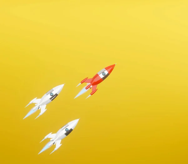 Space rocket - um conceito de sucesso, liderança, startup, rivalidade. Renderização 3D . — Fotografia de Stock