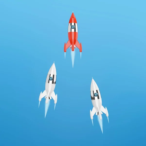 Space rocket - a concept of success, leadership, startup, rivalry. 3D rendering. — Stock Photo, Image