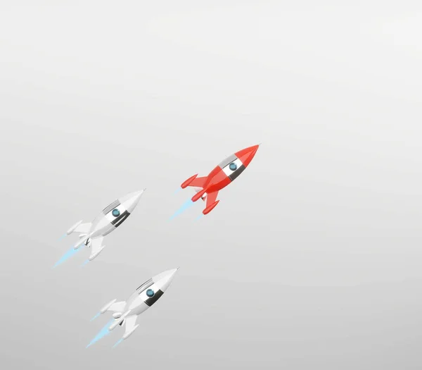 Space rocket - a concept of success, leadership, startup, rivalry. 3D rendering. — Stock Photo, Image