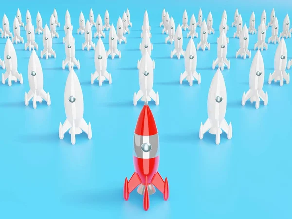 Космічна ракета - концепція успіху, лідерства, стартапу, суперництва. 3D візуалізація . — стокове фото