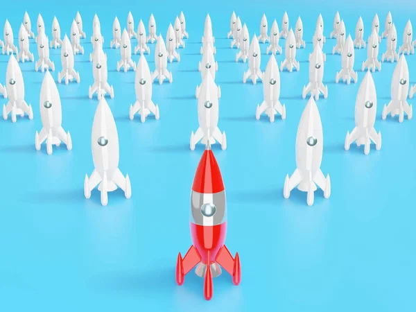 Razzo spaziale - un concetto di successo, leadership, avvio, rivalità. Rendering 3D . — Foto Stock