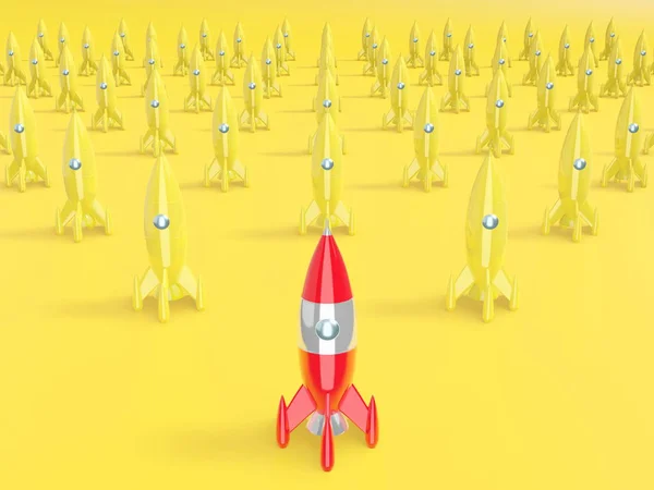 Space Rocket-een concept van succes, leiderschap, Startup, rivaliteit. 3D-rendering. — Stockfoto
