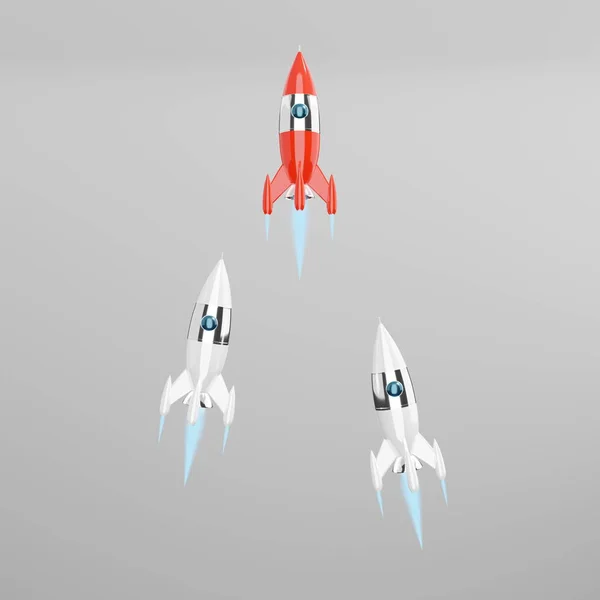 Razzo spaziale - un concetto di successo, leadership, avvio, rivalità. Rendering 3D . — Foto Stock