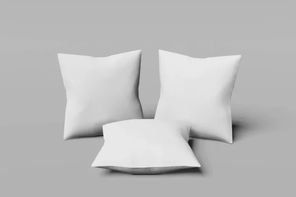 Tres almohada mocap cuadrado blanco sobre un fondo gris. Renderizado 3D . —  Fotos de Stock