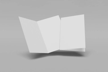 İki Mockup dikey kitapçık, broşür, davetiye sert kapak ve gerçekçi gölge ile gri bir arka plan üzerinde izole. 3d render.