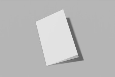 Mockup dikey kitapçık, broşür, davet sert kapak ve gerçekçi gölge ile gri bir arka plan üzerinde izole. 3d render.