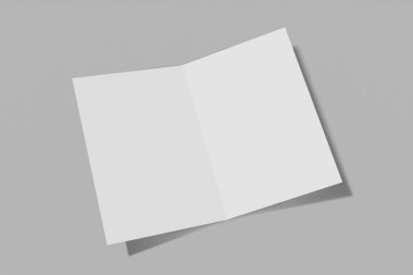 Mockup dikey kitapçık, broşür, davet sert kapak ve gerçekçi gölge ile gri bir arka plan üzerinde izole. 3d render.