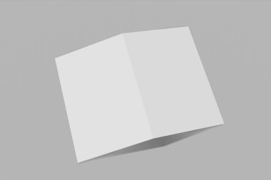 Mockup dikey kitapçık, broşür, davet sert kapak ve gerçekçi gölge ile gri bir arka plan üzerinde izole. 3d render.