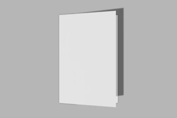 Макет вертикального буклету, брошури, запрошення ізольовані на сірому фоні з твердою обкладинкою і реалістичною тіні. 3D візуалізація . — стокове фото