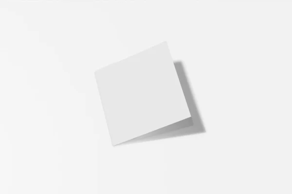 Folheto quadrado Mockup, brochura, convite isolado em um fundo branco com capa dura e sombra realista. Renderização 3D . — Fotografia de Stock
