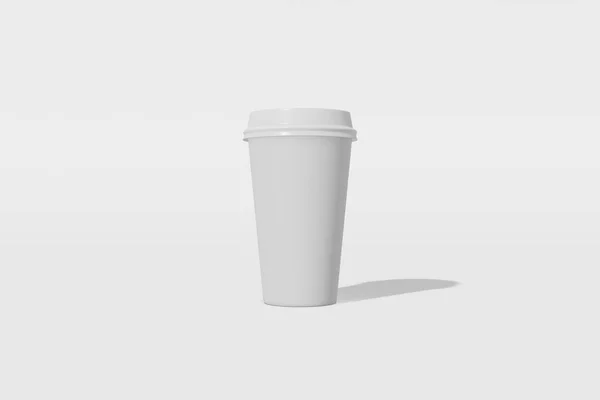 White paper mockup cup with a lid on a white background. 3D rendering