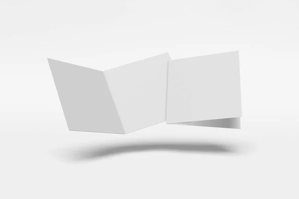 Дві макетні квадратні буклети, брошура, запрошення ізольовані на білому тлі з твердою обкладинкою і реалістичною тіні. 3D візуалізація . — стокове фото