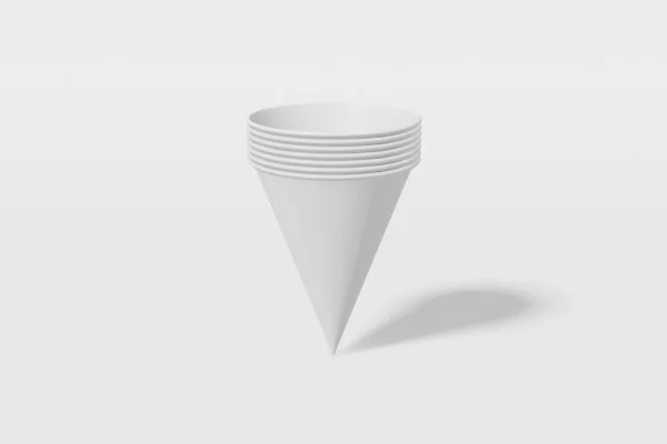 Conjunto de copas de papel blanco en forma de cono en forma de maqueta anidadas una en la otra sobre un fondo blanco. Renderizado 3D —  Fotos de Stock