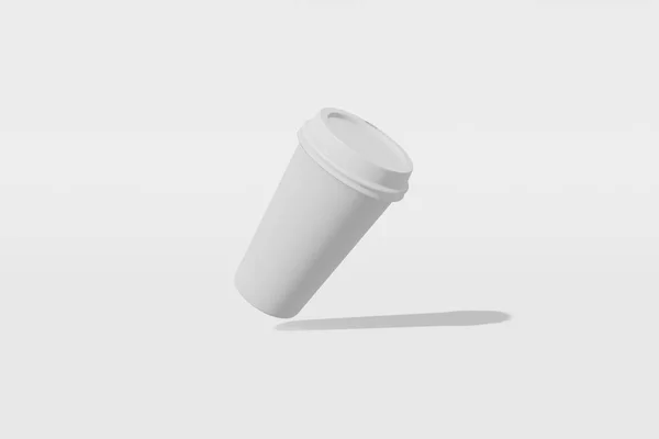 Paper cup mockup with a lid flies on a white background. 3D rendering