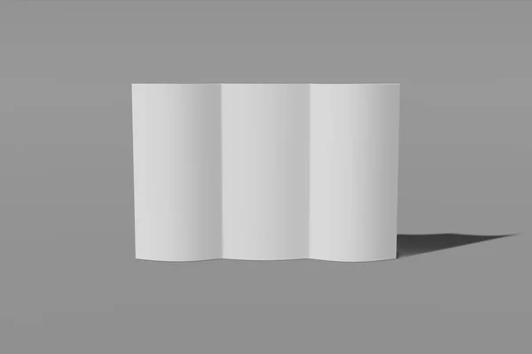 Tri pliegue folleto maqueta abierta sobre un fondo gris. Renderizado 3D — Foto de Stock