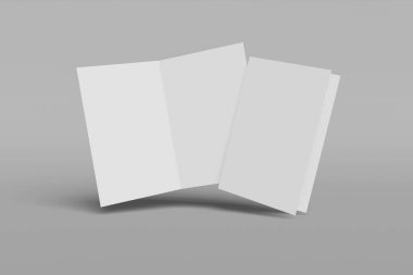 İki Mockup dikey kitapçık, broşür, davetiye sert kapak ve gerçekçi gölge ile gri bir arka plan üzerinde izole. 3d render.