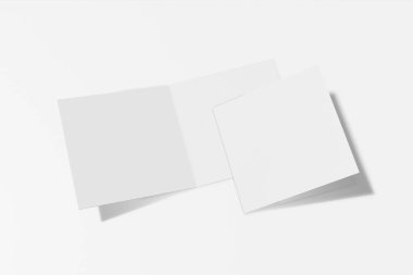 İki Mockup kare kitapçık, broşür, davet sert kapak ve gerçekçi gölge ile beyaz bir arka plan izole. 3d render.