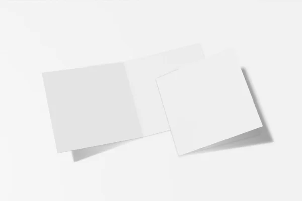 Dois folheto quadrado Mockup, brochura, convite isolado em um fundo branco com capa dura e sombra realista. Renderização 3D . — Fotografia de Stock