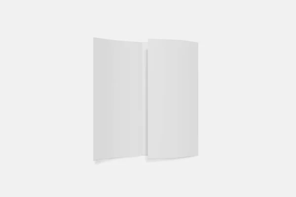 Dreifach-Booklet-Attrappe geöffnet auf weißem Hintergrund. 3D-Darstellung — Stockfoto