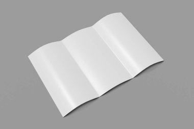 Gri bir arka plan üzerinde açık Üç kat kitapçık mockup. 3d render
