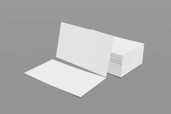 Attrappe von leeren Visitenkarten oder Visitenkarten auf grauem Hintergrund. 3D-Darstellung — Stockfoto