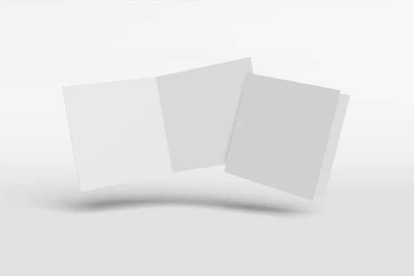 Δύο μοντέλα τετράγωνο φυλλάδιο, φυλλάδιο, πρόσκληση απομονωμένη σε λευκό φόντο με σκληρό κάλυμμα και ρεαλιστική σκιά. απόδοση 3D. — Φωτογραφία Αρχείου