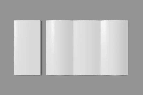 Tri piega libretto mockup chiuso e aperto su sfondo grigio. Rendering 3D — Foto Stock