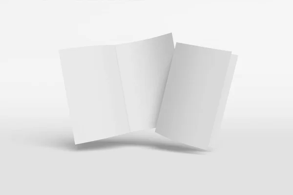 Folleto vertical de dos Mockup, folleto, invitación aislada sobre un fondo blanco con cubierta suave y sombra realista. Renderizado 3D . — Foto de Stock