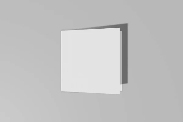 Mockup kvadratisk broschyr, broschyr, inbjudan isolerad på en grå bakgrund med hårt omslag och realistisk skugga. 3D-rendering. — Stockfoto