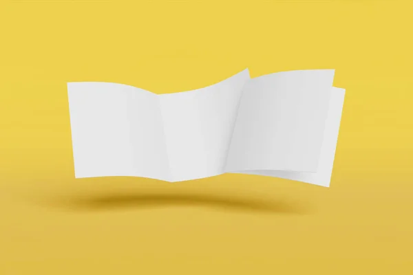 Two Mockup square booklet, brochure, invitation isolated on a yellow background with soft cover and realistic shadow. 3D rendering. — Stock Photo, Image