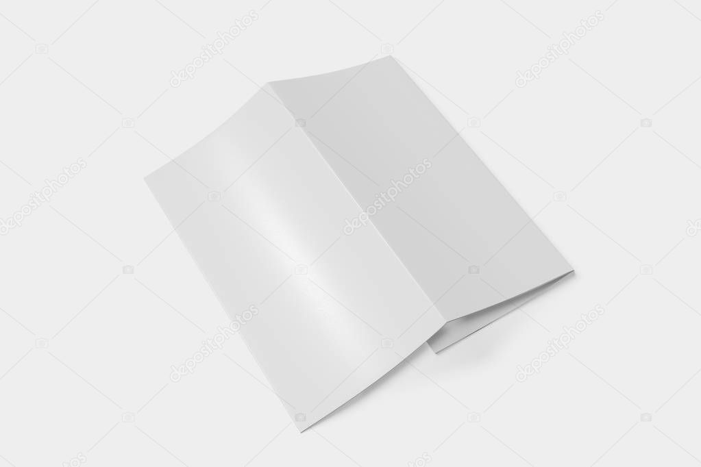 Tri fold booklet mockup closed on a white background. 3D rendering