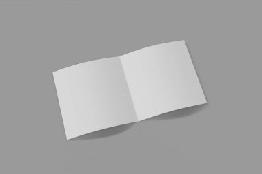 Mockup kare kitapçık, broşür, davet yumuşak kapak ve gerçekçi gölge ile gri bir arka plan üzerinde izole. 3d render.