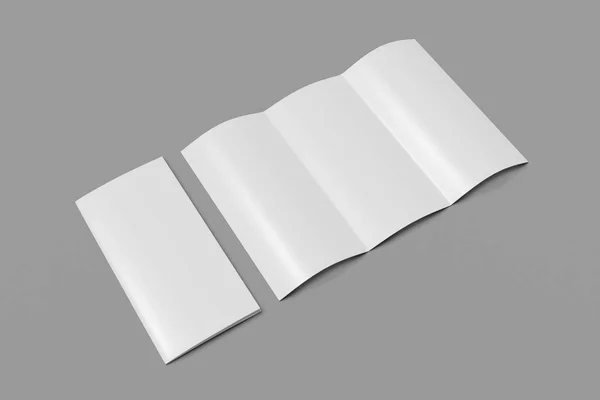 Üç kat kitapçık mockup kapalı ve gri bir arka plan üzerinde açın. 3d render — Stok fotoğraf