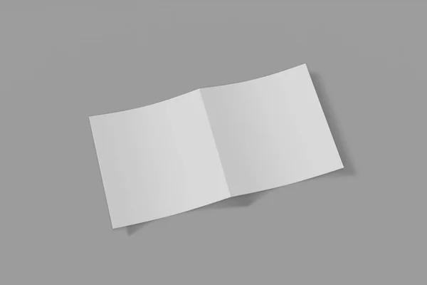 Mockup vierkante boekje, brochure, uitnodiging geïsoleerd op een grijze achtergrond met zachte dekking en realistische schaduw. 3D-rendering. — Stockfoto