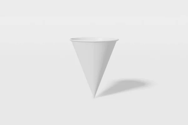 Cône de tasse de maquette en papier blanc en forme sur un fond blanc. rendu 3D — Photo