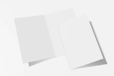 İki Mockup dikey kitapçık, broşür, davet sert kapak ve gerçekçi gölge ile beyaz bir arka plan üzerinde izole. 3d render.