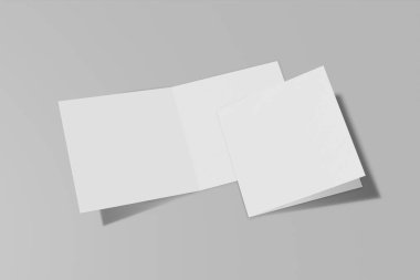 İki Mockup kare kitapçık, broşür, davet sert kapak ve gerçekçi gölge ile gri bir arka plan üzerinde izole. 3d render.