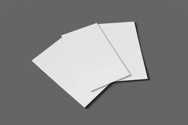 Três Mockup negócio em branco ou cartão de nome em um fundo cinza. Renderização 3D — Fotografia de Stock