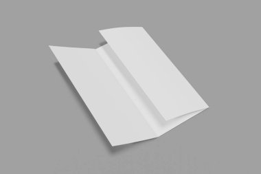 Gri bir arka plan üzerinde açık Üç kat kitapçık mockup. 3d render